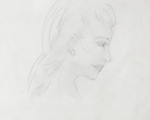 Drawing of woman in profile.
