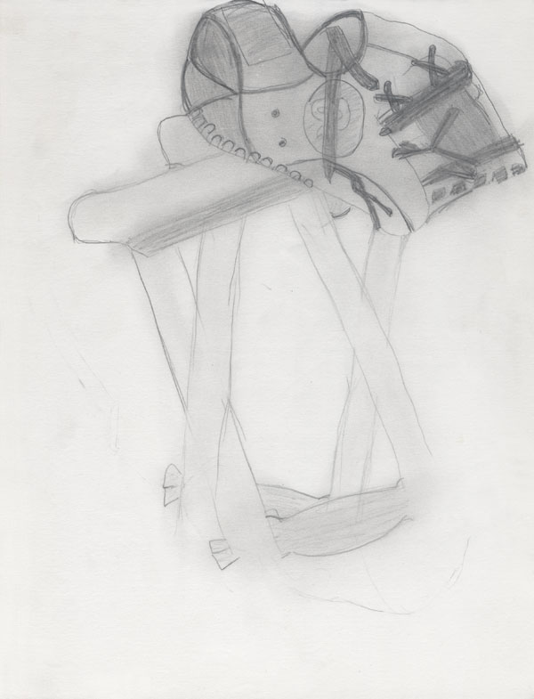 Drawing of Georgia's softball glove and crutches.